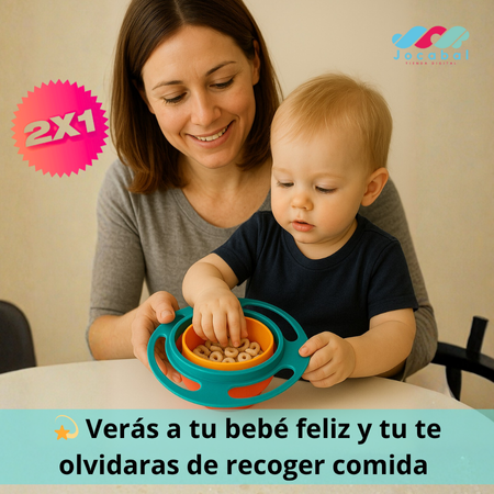 2x1 Plato Bowl Antiderrame / Evita limpiar constantemente durante la comida de tu bebe